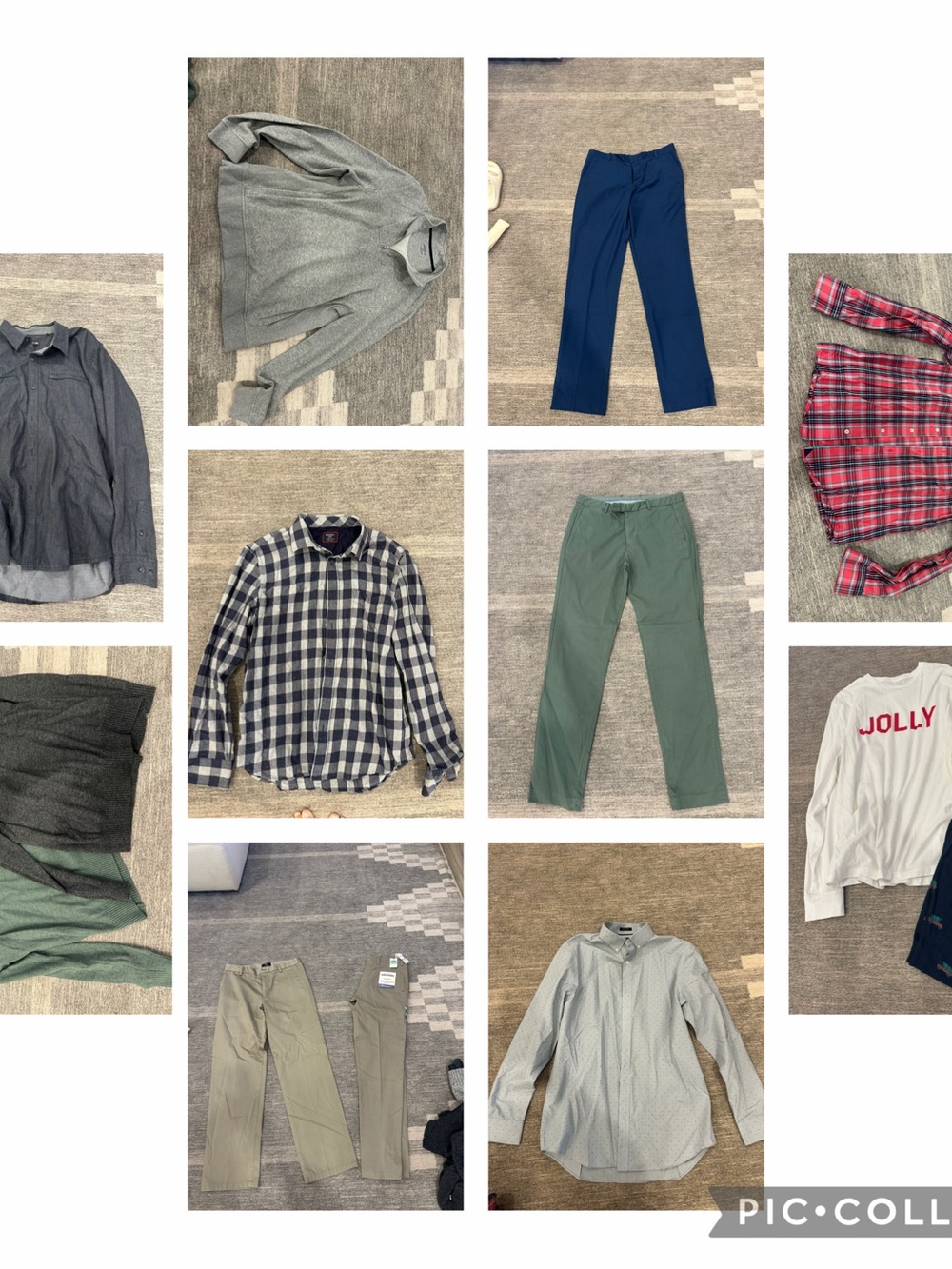 Mixed Men's Shirts and Pants Bundle - Grey, Navy, Green, Red Plaid